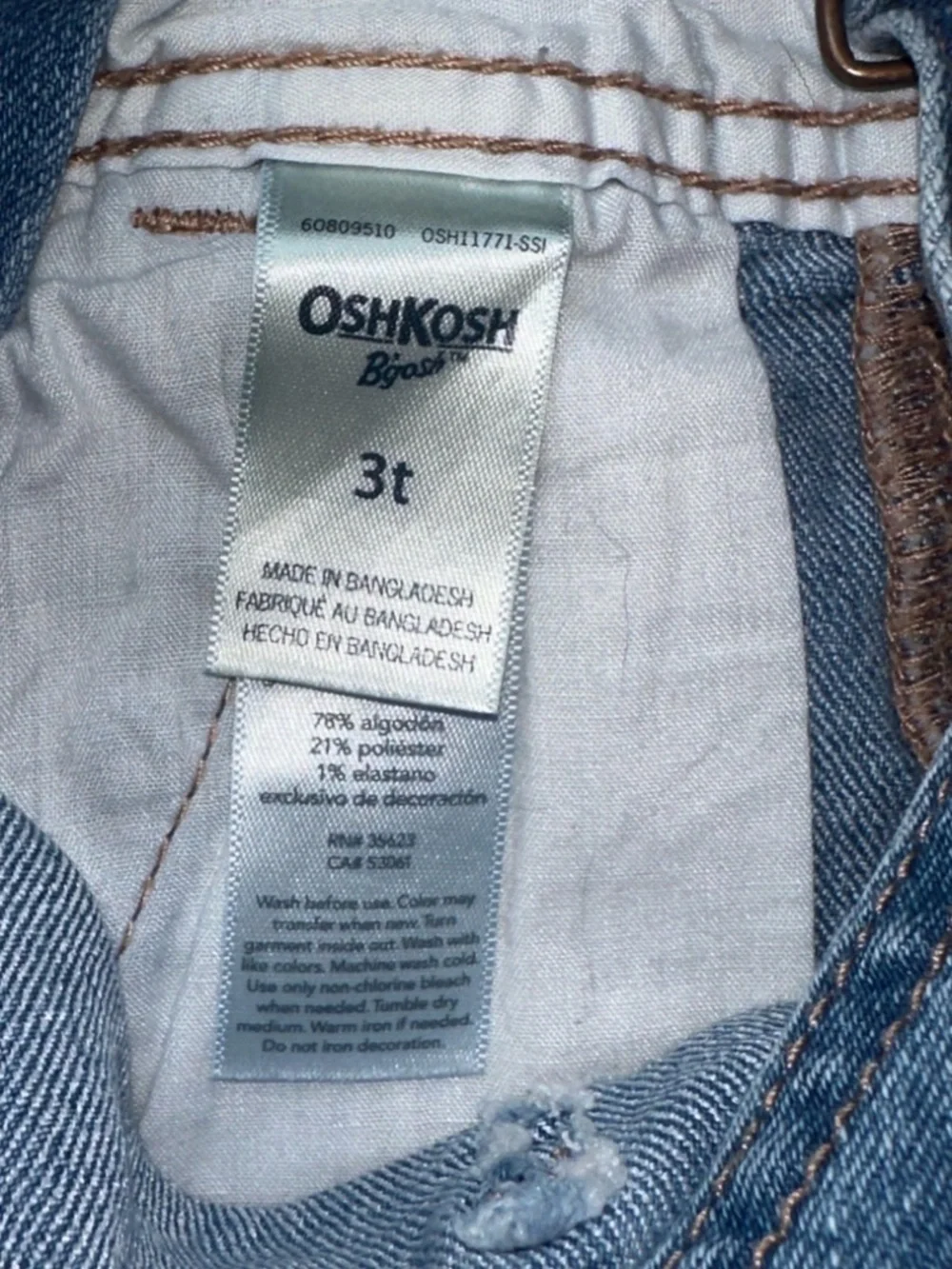 OshKosh B'Gosh  Denim Short Overalls 3T Embroidered Floral Jean Shortalls